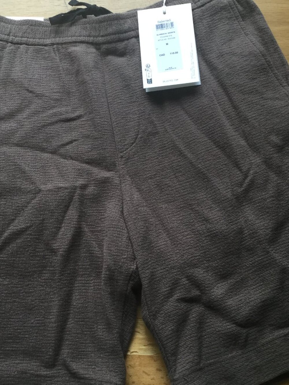 NWT Selected 100% cotton longer length shorts drawstring at waist 9" inseam